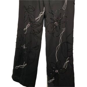 Bianca Nygard Dress Pants Petite 8 Beaded Floral Design chiffon flowy